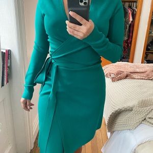 Dvf teal wrap dress
